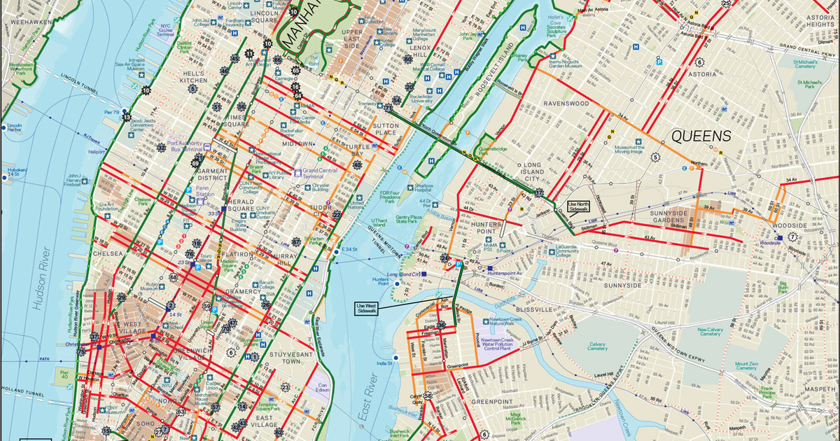 Karte und plan die radwege und stationen von New York