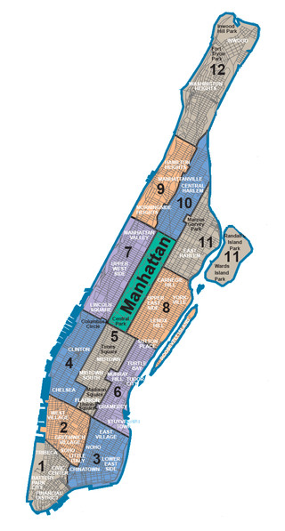 Karte die stadtteile und ortsteile in Manhattan