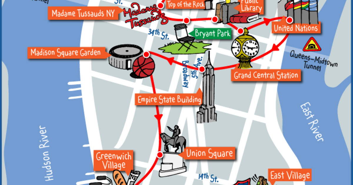 Touristischen karte von New York : Sehenswürdigkeiten und Touren