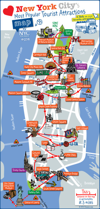 Karte die attraktionen, sehenswÃ¼rdigkeiten und museen von New York