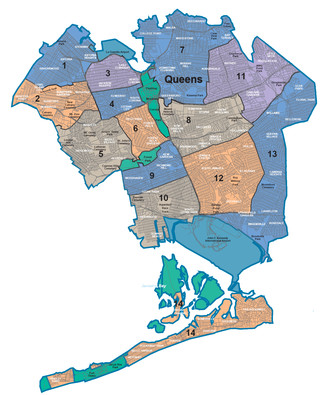 Karte die stadtteile und ortsteile in Queens